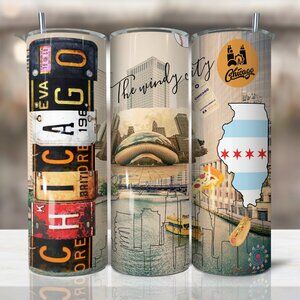 Chicago Tumbler, Chicago Coffee Tumbler, Chicago Travel Mug, 20oz Skinny Tumbler